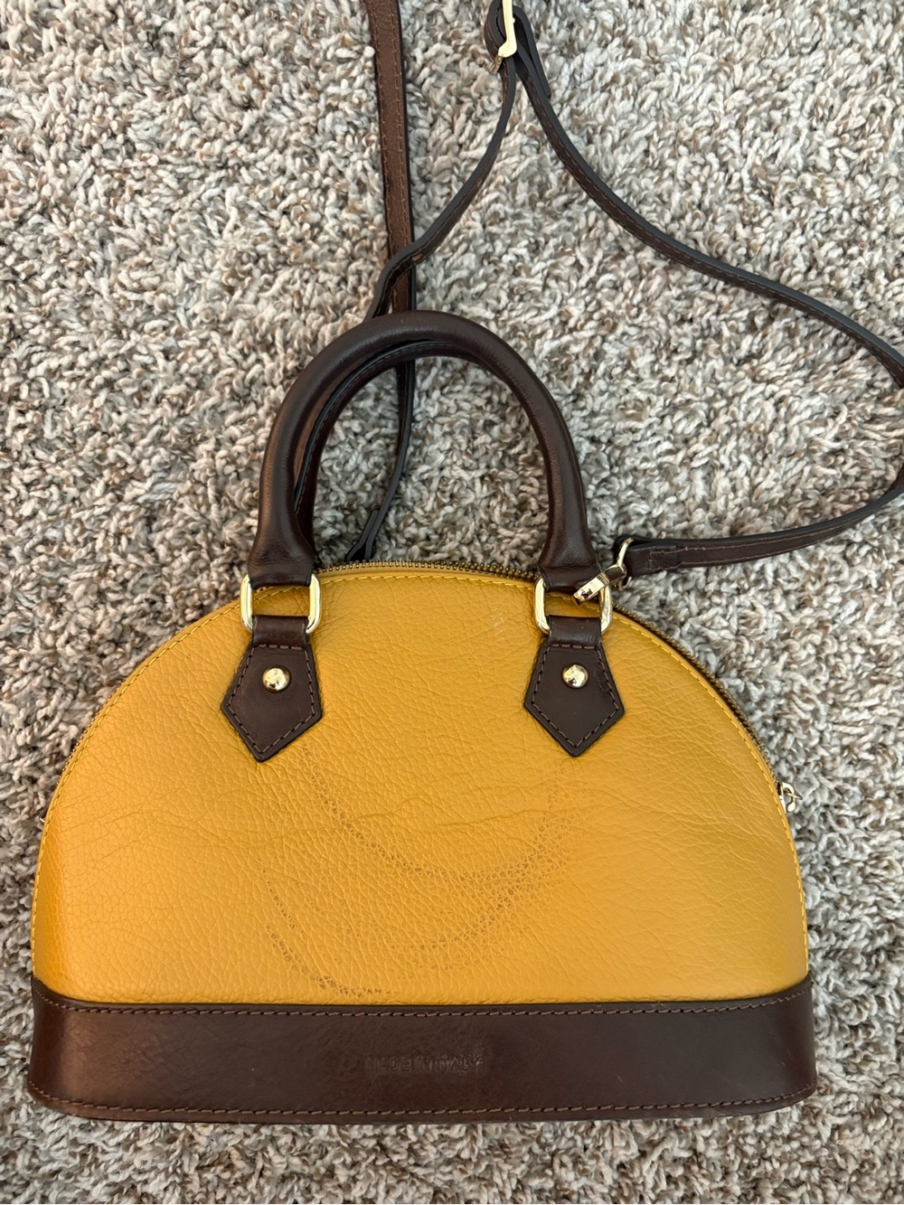 Women’s Mini Dome Satchel — Mustard Yellow with Dark Brown Trim - Picture 2 of 6